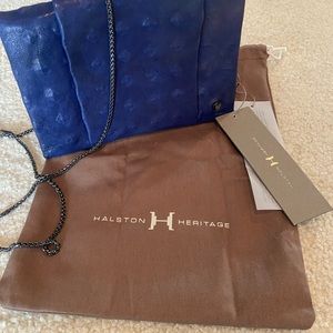 NEW Halston indigo blue wallet on a chain handbag clutch